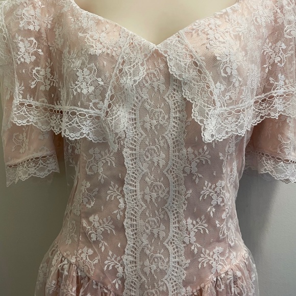 1980’s Gunne Sax Vintage Pink & Lace Dress Large - Picture 2 of 10